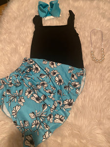 Blue Floral skirt set